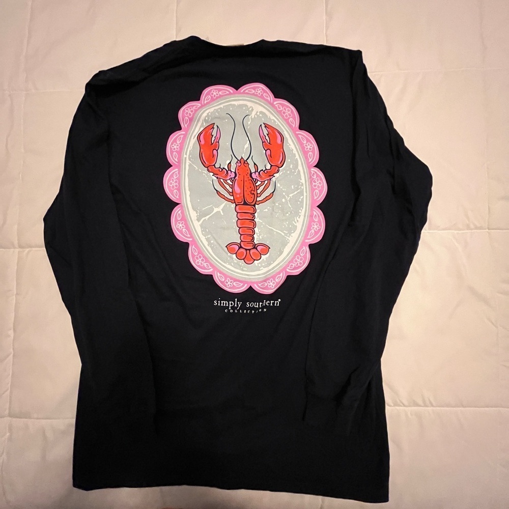 Simply Southern Black Long Sleeve Tee Lobster. Size Medium